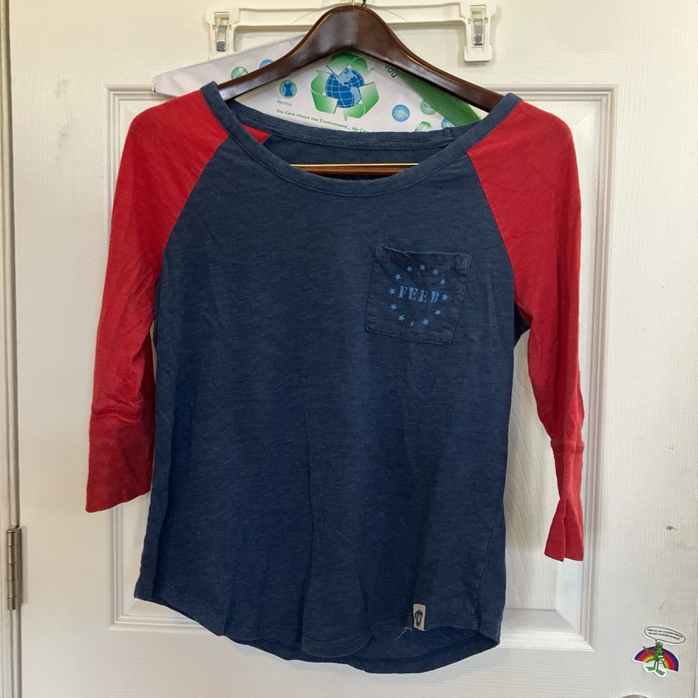Women's Long Sleeve Navy and Red Tee
